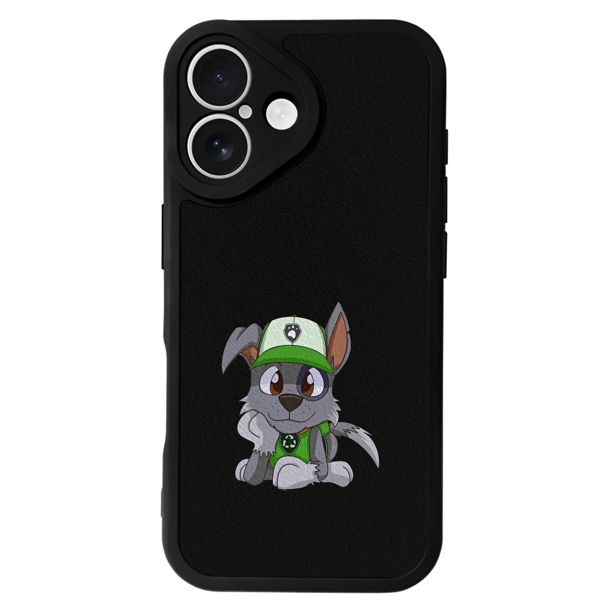 パウ・パトロール グッズ ロッキー - IPhone 16シリーズ対応 ・ シリコンスマホケース ・ レザー調 ・ 高精度フィット ・ 耐衝撃 ・ ワイヤレス充電対応 ・ 精密カット